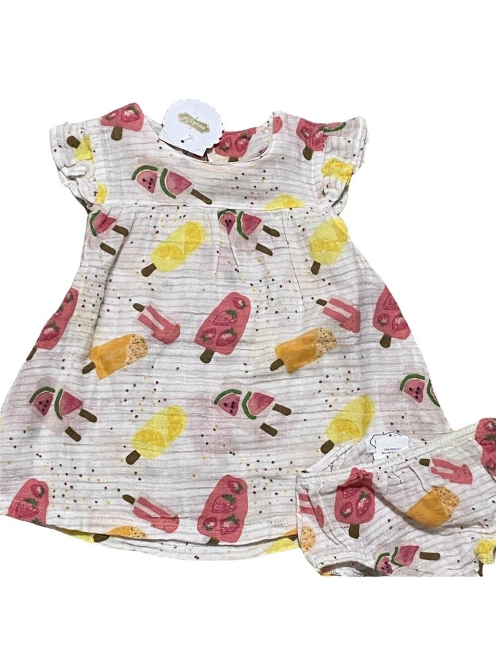 Mud Pie 0-3m NWT cotton gauze Dress bloomer set ice cream popsicle fruit berry